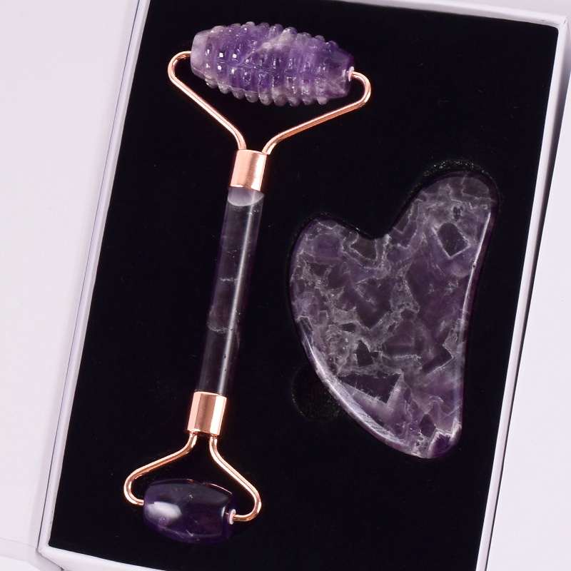 Gua Sha Tool Rose Quartz - Rodillo facial de diente de sierra